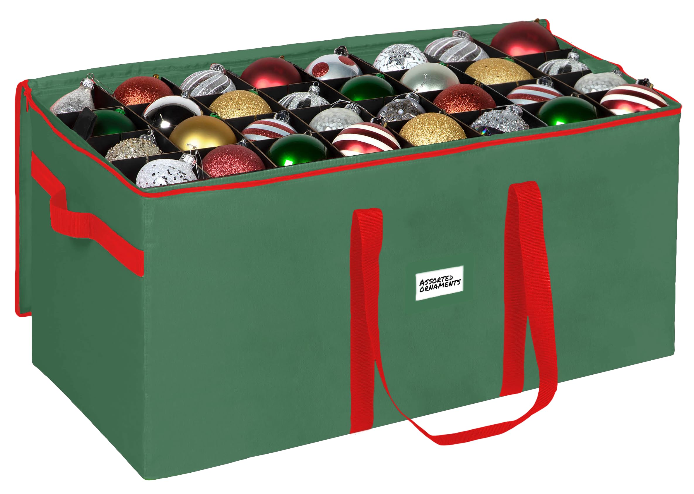 Christmas Ornament Storage Container,Box Stores Up to 96-3 inch ornaments, Adjustable Dividers, Large Organizer Bin to Protect and Store Holiday Décor - Green
